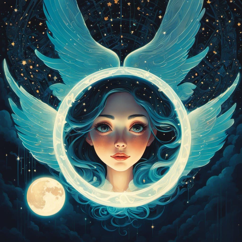 Ghost Witch Flying in Starry Sky, Pop Surrealism
