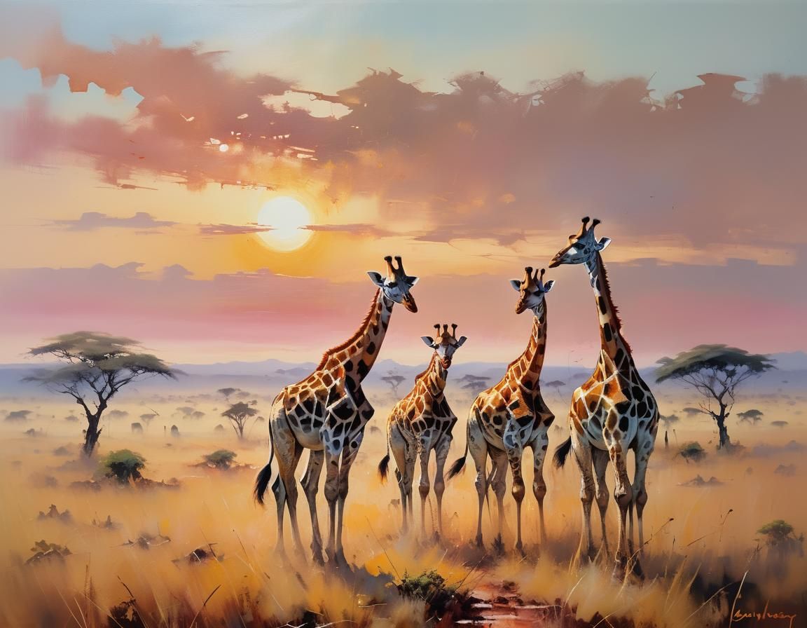 Surreal Giraffe Encounter on West African Savannah in Fine L...