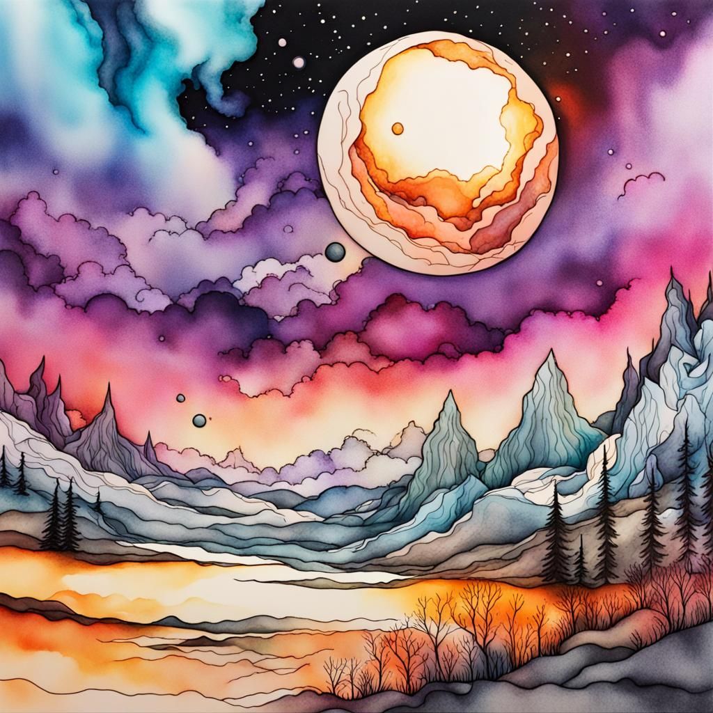 Ethereal Inktober Landscape with Plasma Streams