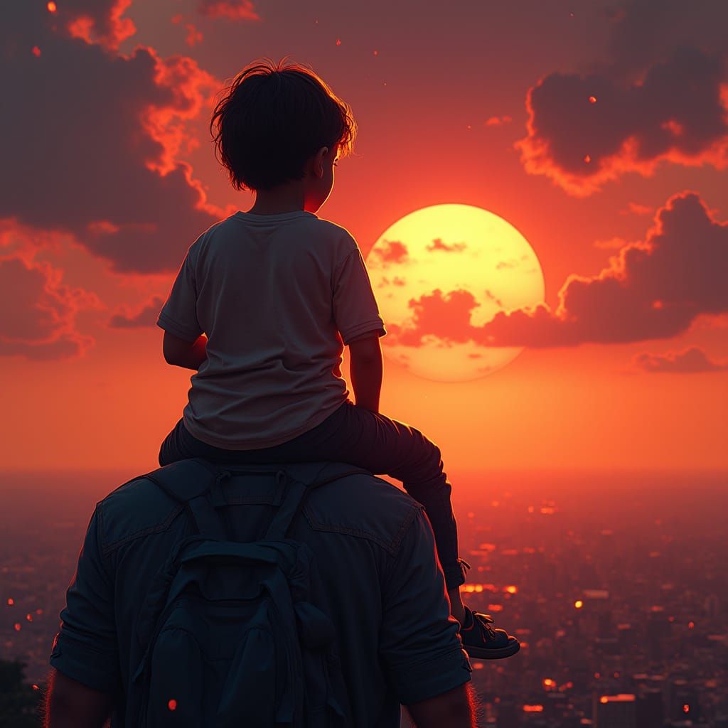 Boy Gazing at Sunset in WPAP Style