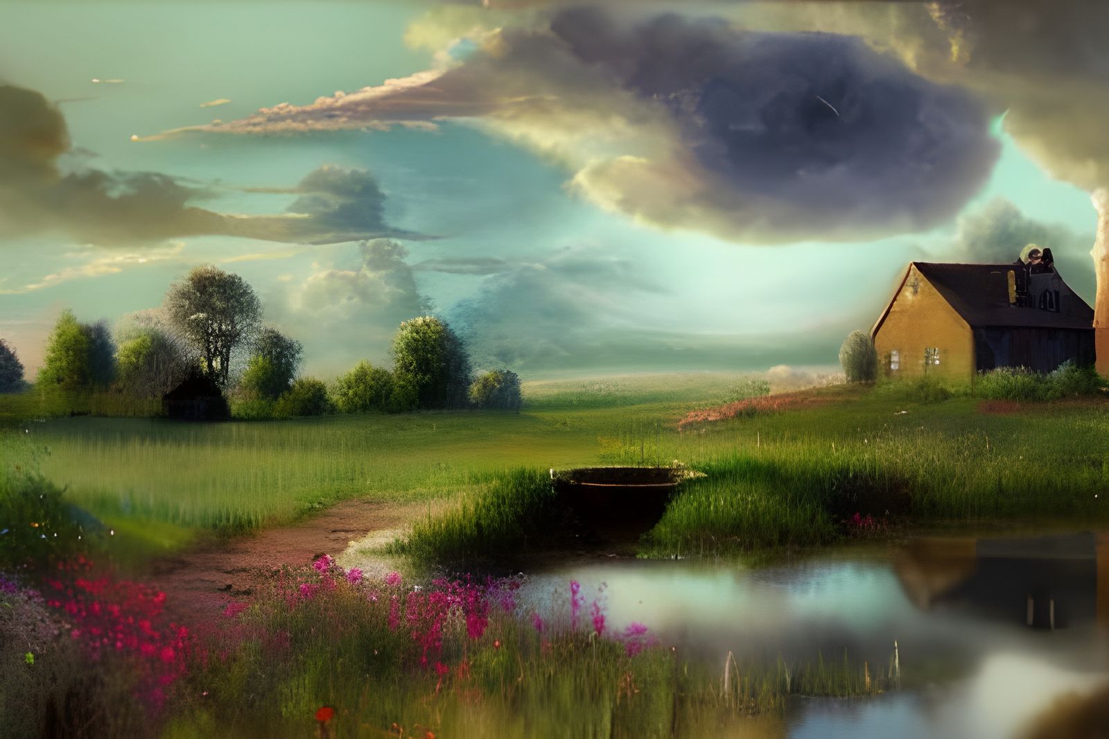Enchanting Farmhouse with Fishpond and Wildflowers