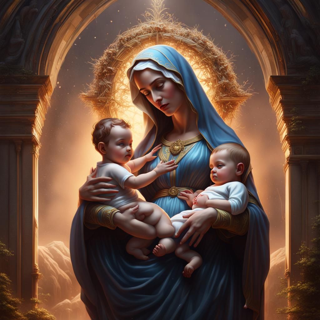 Virgin Mary and Baby Jesus: Detailed Matte Painting