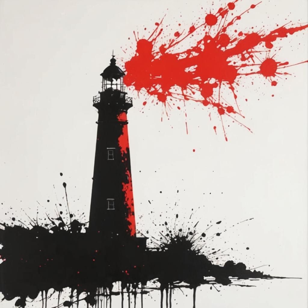 Ink Splatter Lighthouse on Canvas