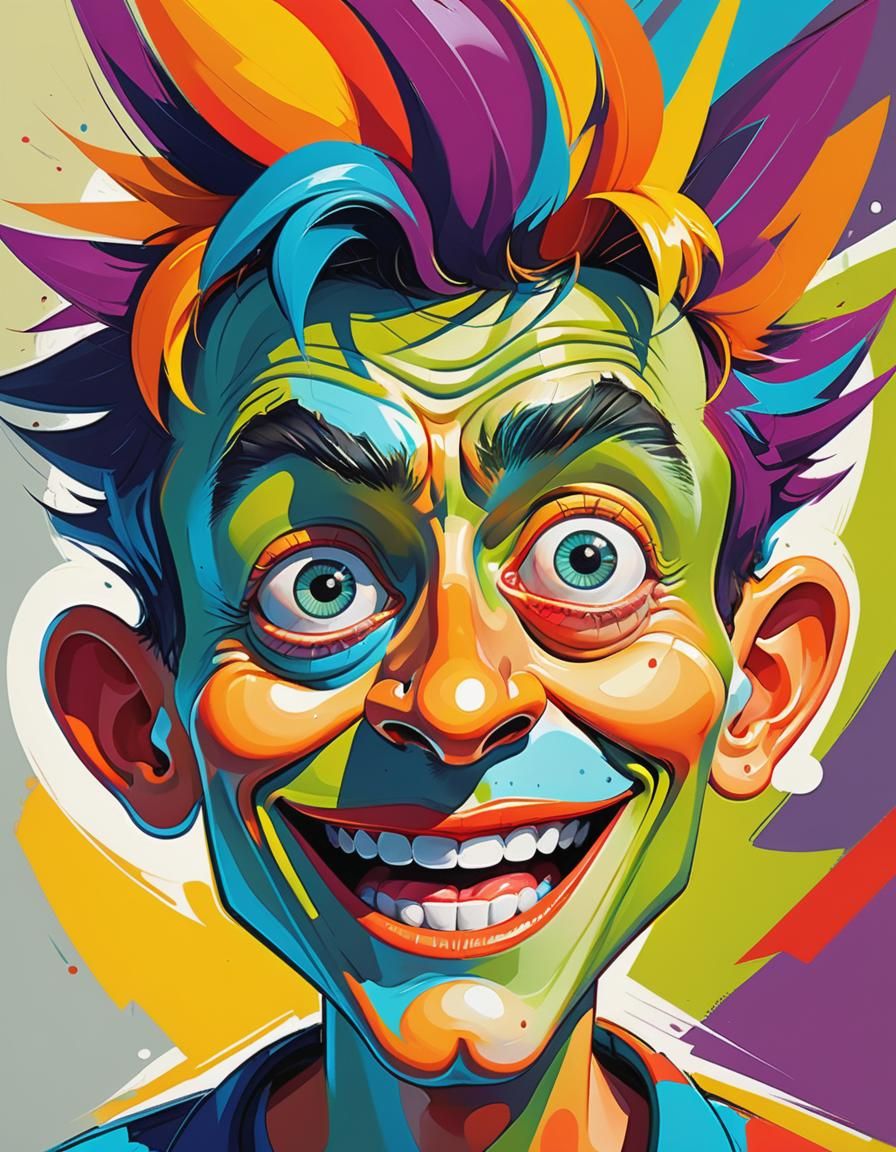 Comical Caricature of a Young Boy in Bold Colors