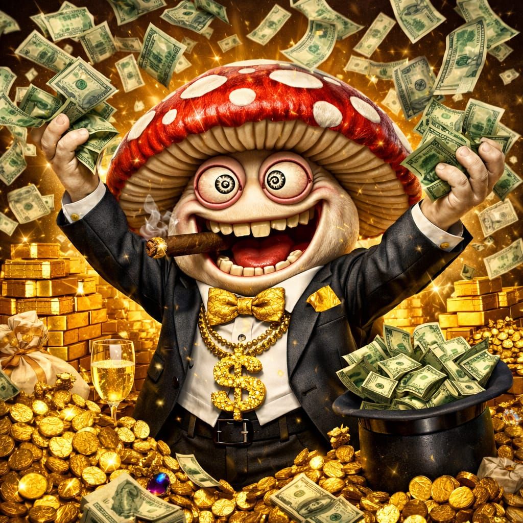 Mushroom Billionaire Throws Money in the Air