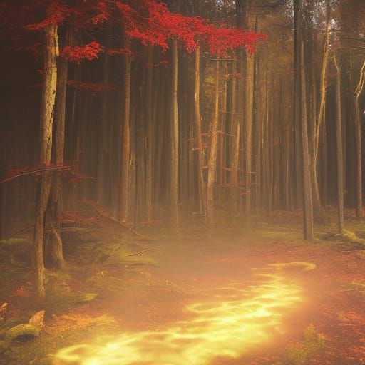 Eerie Spooky Forest Photograph with Glowing Bubbles