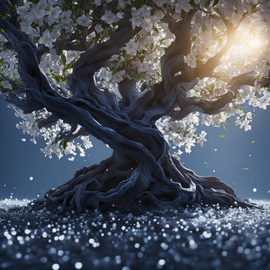 Olive Tree Surrounded by Blue Fire, Hyper-Realistic Digital ...