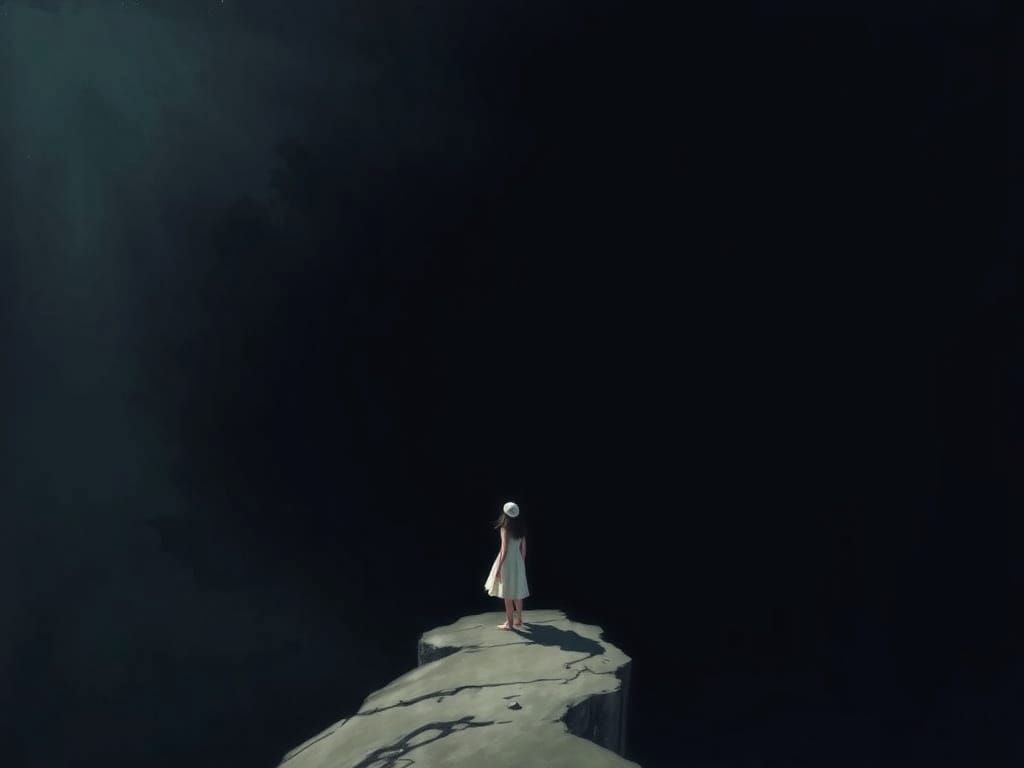 A Woman Dissolves into Endless Blackness in Ethereal Surreal...