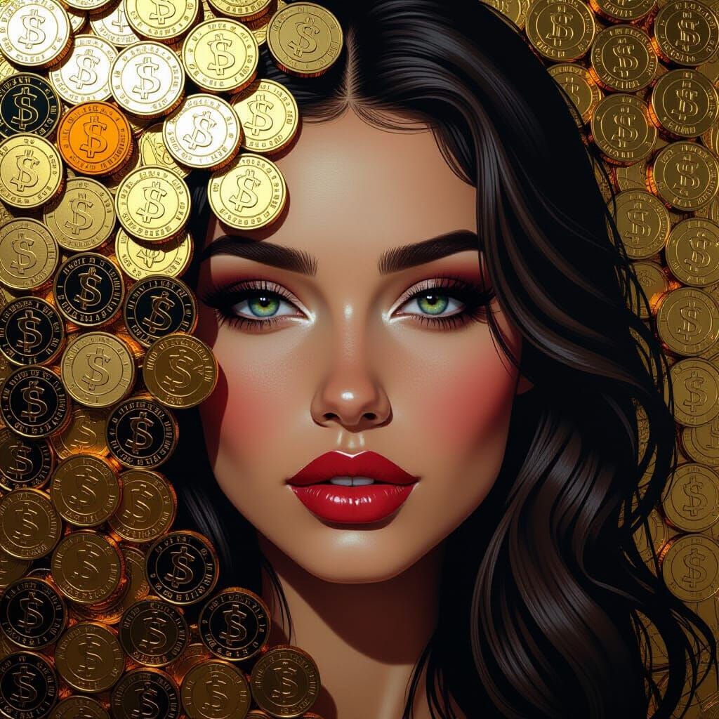Hyperrealistic Portrait of a Person Using Coins for Shading