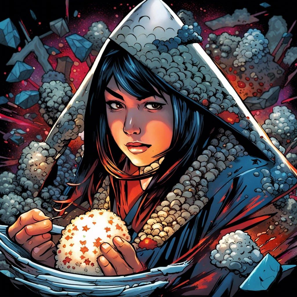 Onigiri in Comic Book Style Illustration