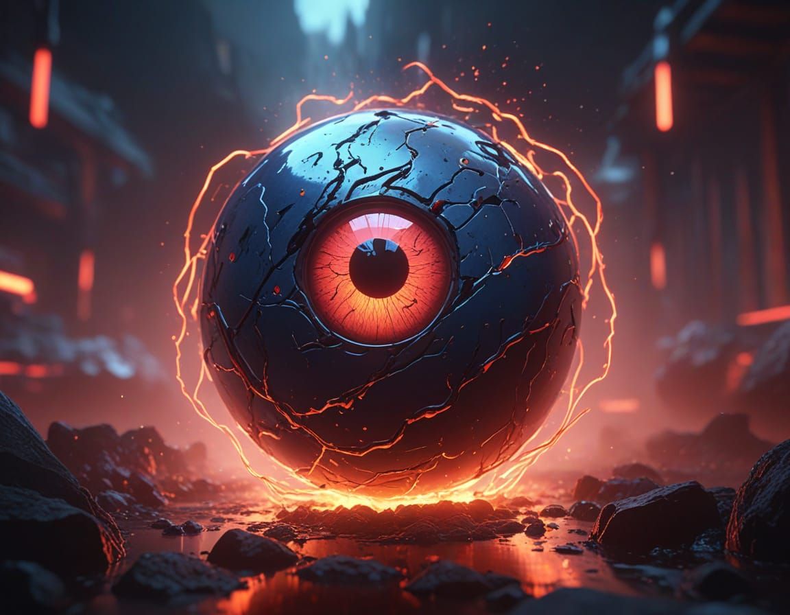 Surreal Crimson Orb Radiates Intense Energy in Vibrant Anime...