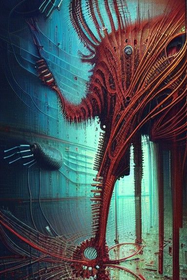 Cybernetic Mammoth Portrait with Fractal Wiring