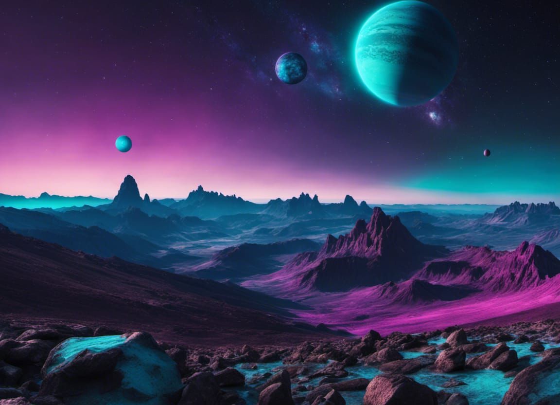 Teal and Purple Alien Planet Landscape
