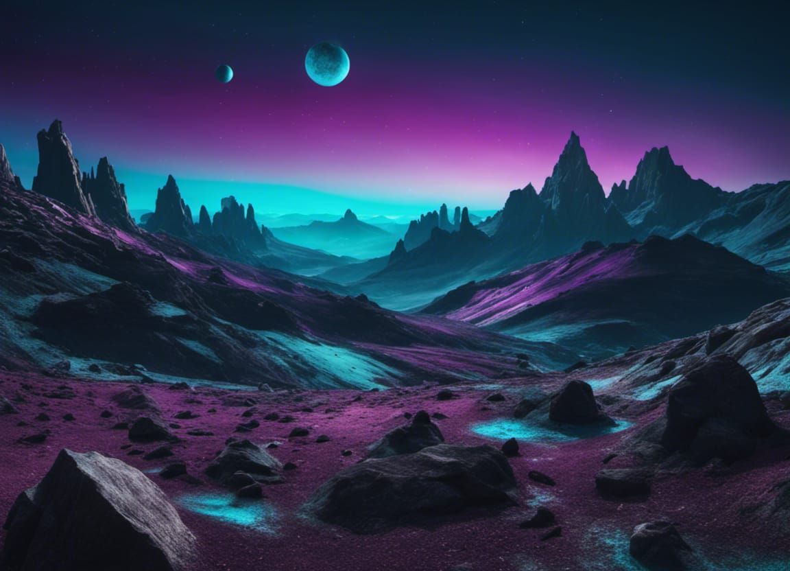 Teal and Purple Alien Planet at Night