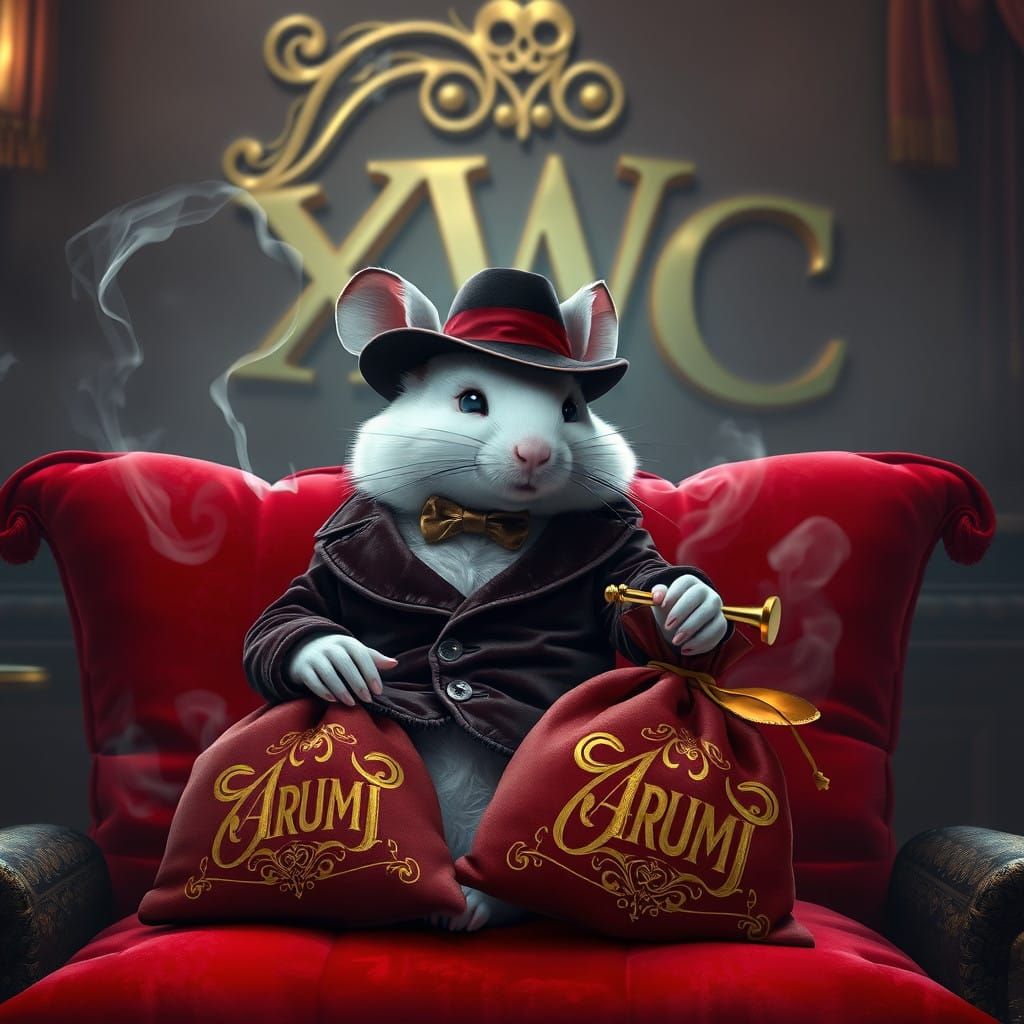 Luxurious Hamster in Velvet Smoking Jacket Admires ARUMI Mon...