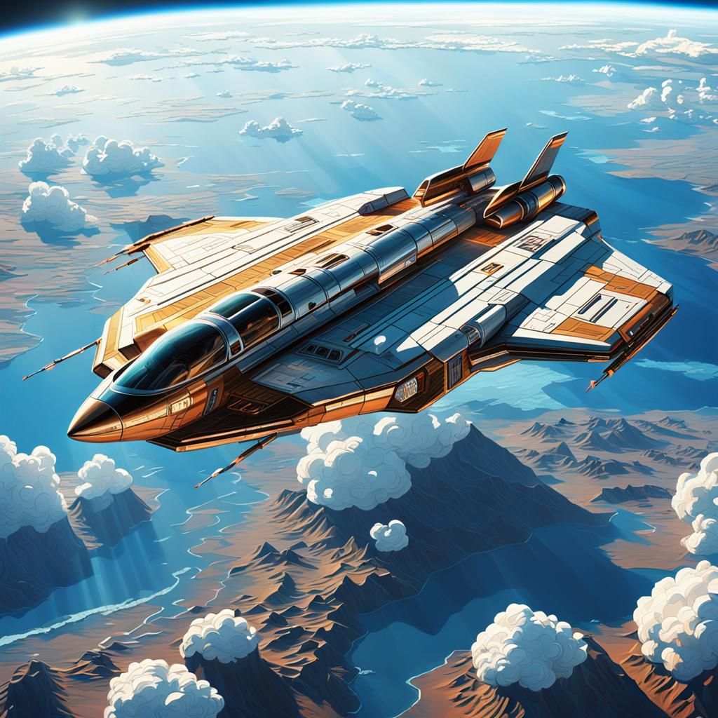 Futuristic Spaceship Hovering Over Earth as Digital Art