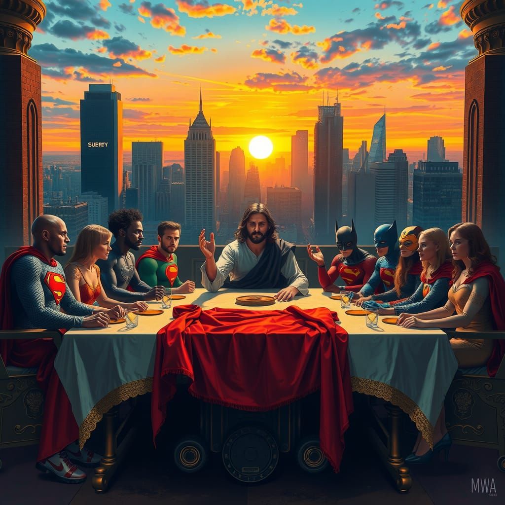 Superhero Last Supper in Metropolis, Digital Art