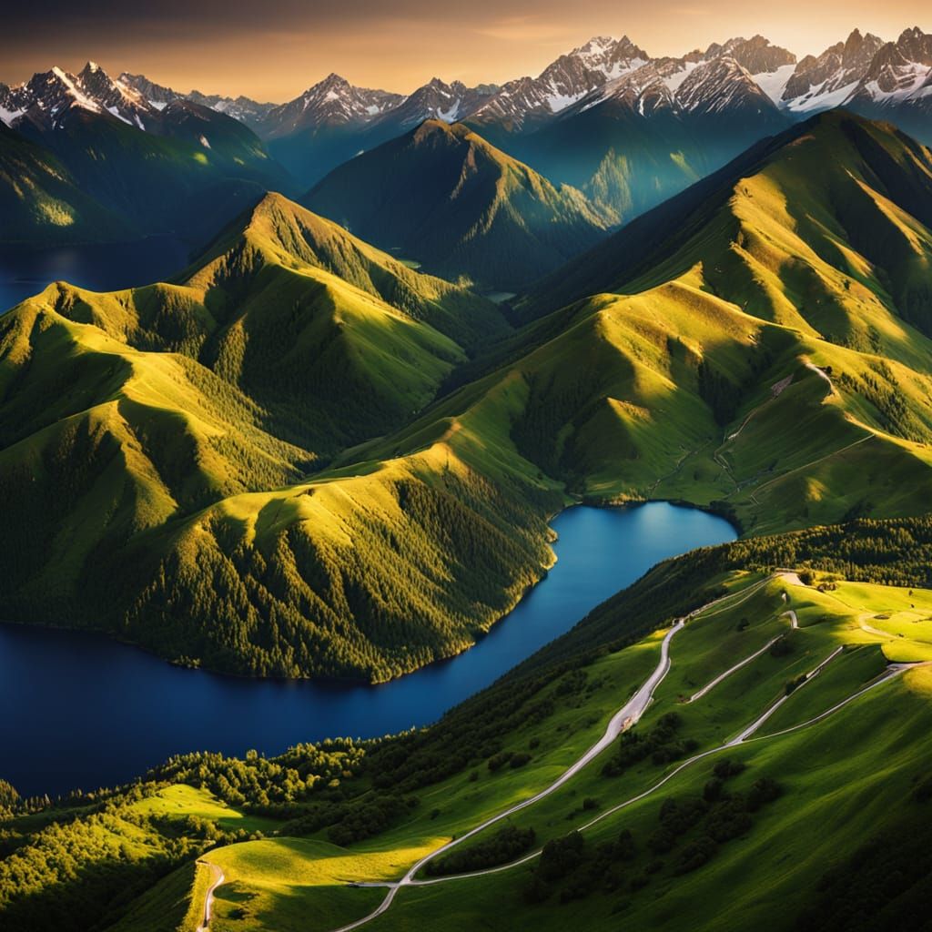 Snow-Capped Peaks in Golden Light