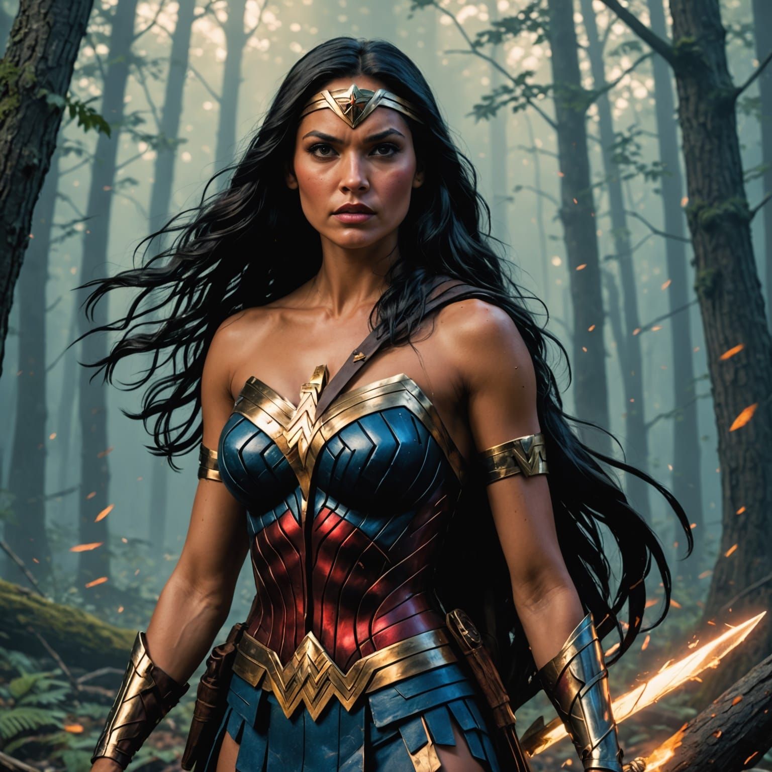 Pocahontas Transforms into Wonder Woman in Dark Cyberpunk Ar...