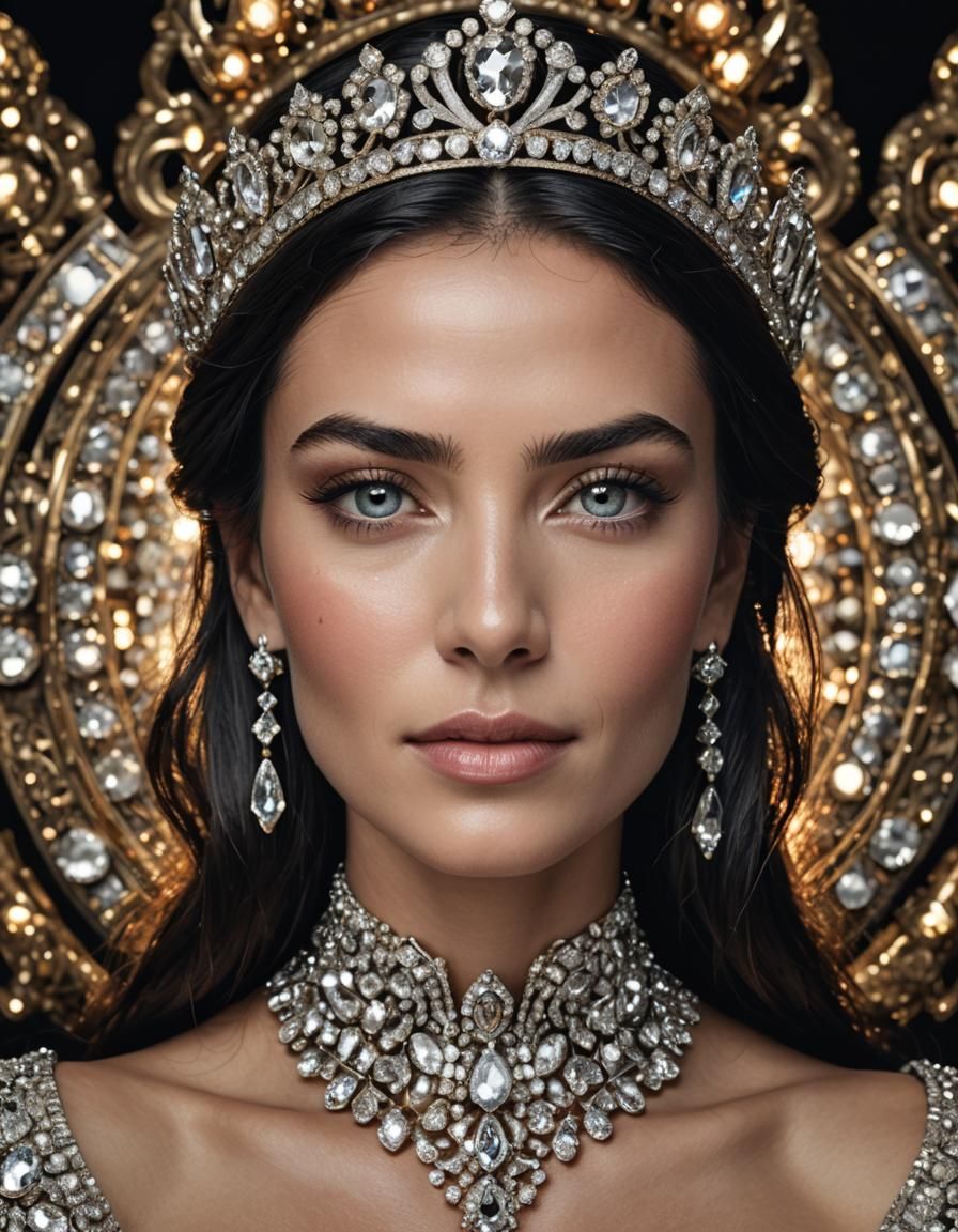 Hyperrealistic Portrait of Woman with Tiara in Fractal Style