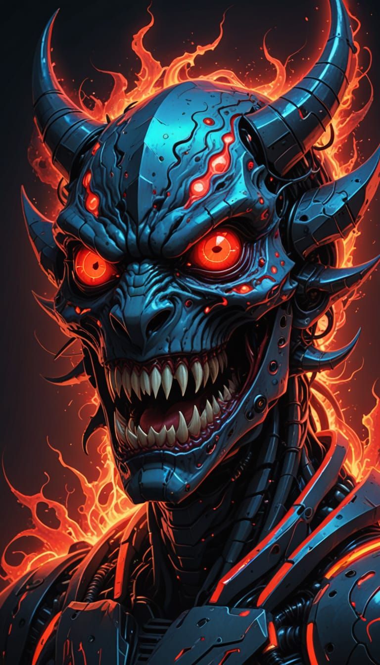 Cosmic Multi-Headed Monster in Dark Sci-Fi Anime Style