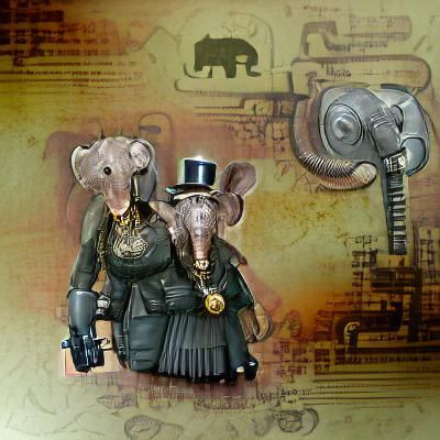 Steampunk Two-Headed Female Mobster Elephant