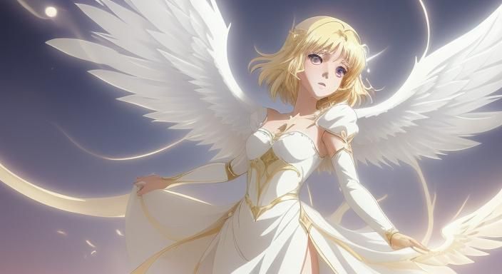 Anime Angel of Light with Golden Wings