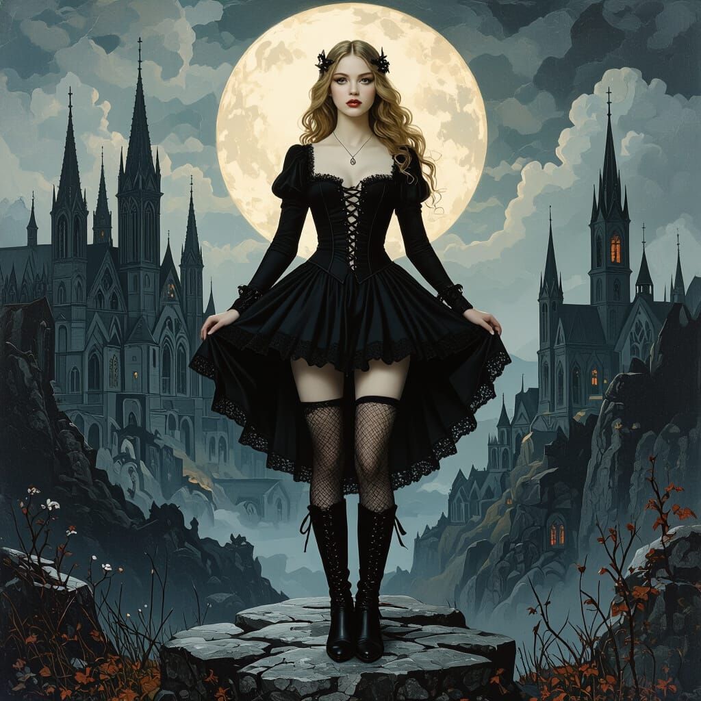 Gothic Venus in Dark Romantic Landscape
