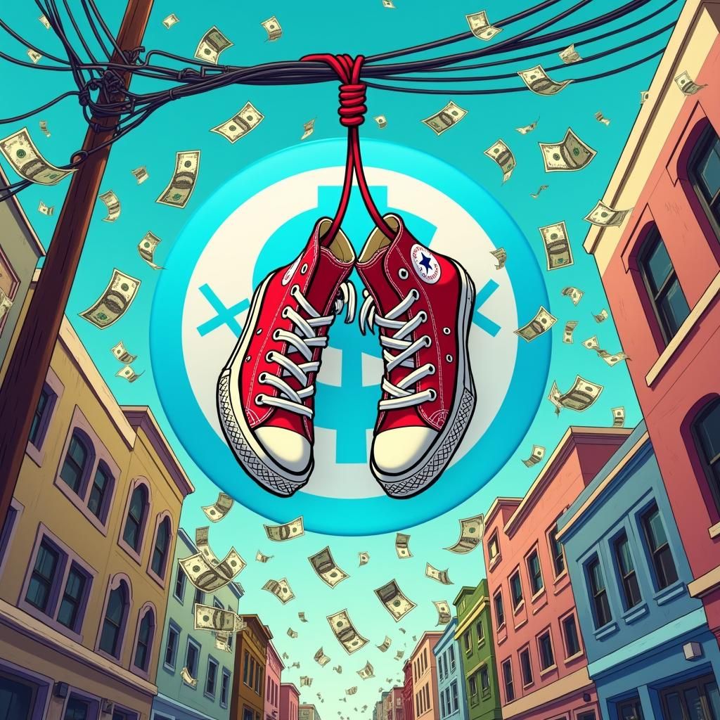 Cartoon Sneakers Logo with Falling Money
