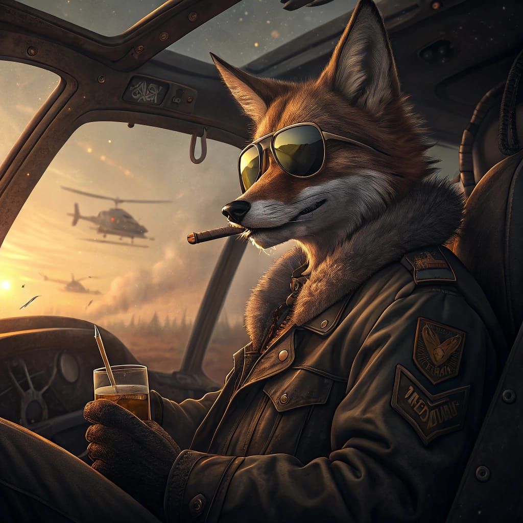 Suave Fox Pilot Sips Whiskey in Helicopter Amidst Vietnam Wa...