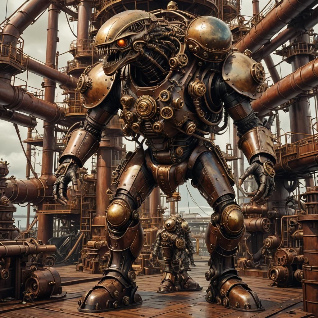 Steampunk Alien Invasion on Oil Rig Deck
