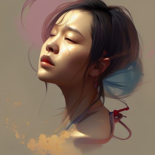 Detailed Portrait of Undressing Asian Woman