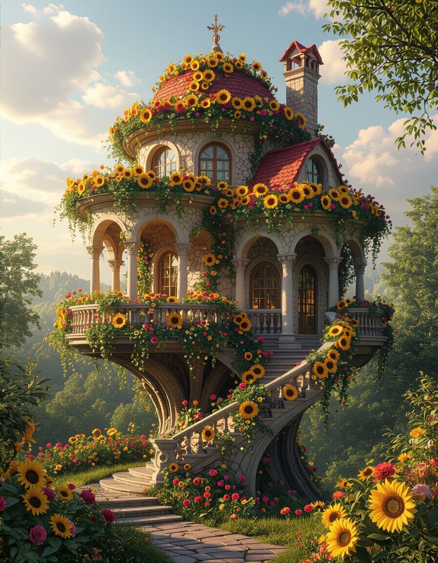 Intricate Sunflower Treehouse in Impossible Architecture Sty...