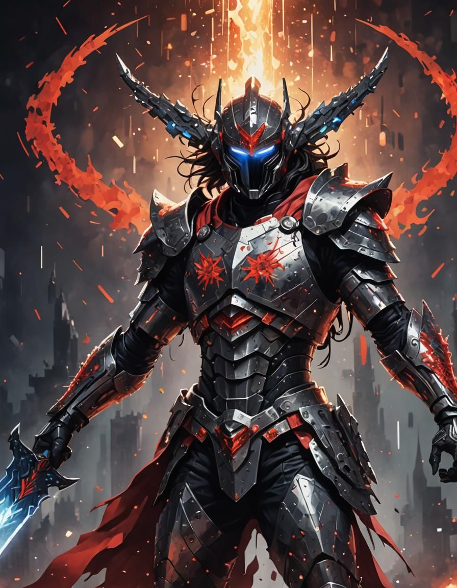 Pixelated Hero with Magic Sword in 8k Resolution