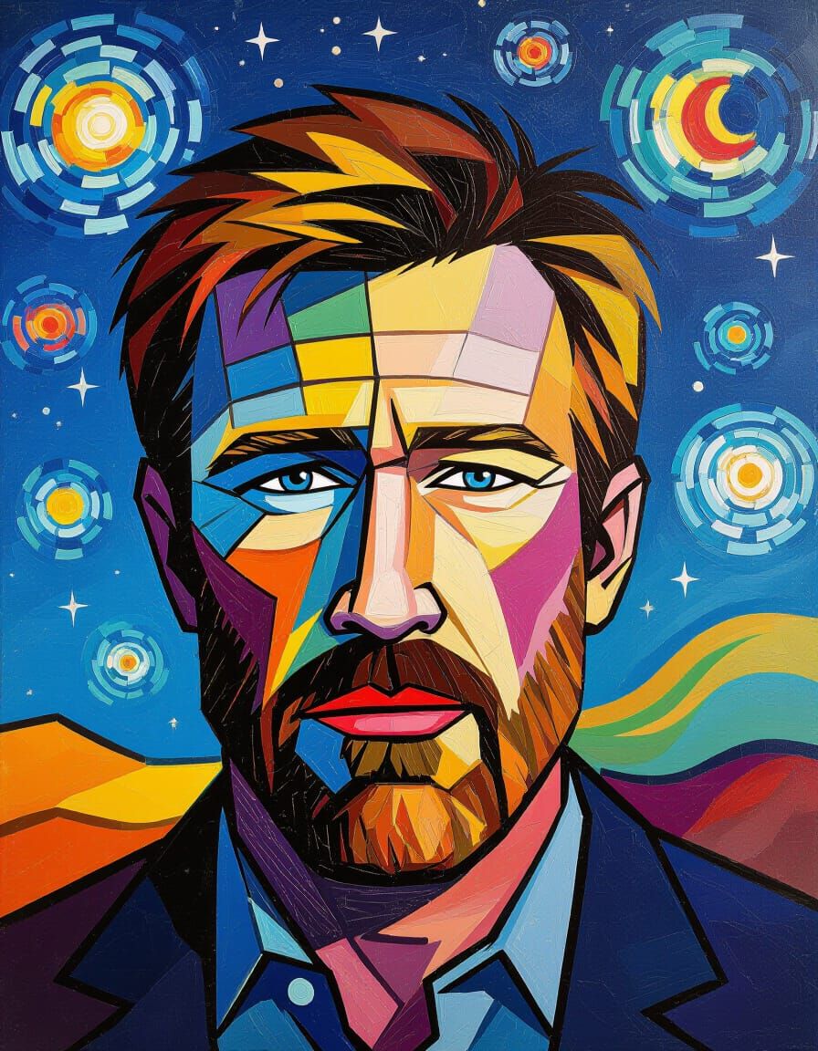 Face Dissolving in Stars: Neo-Impressionist Impasto Painting