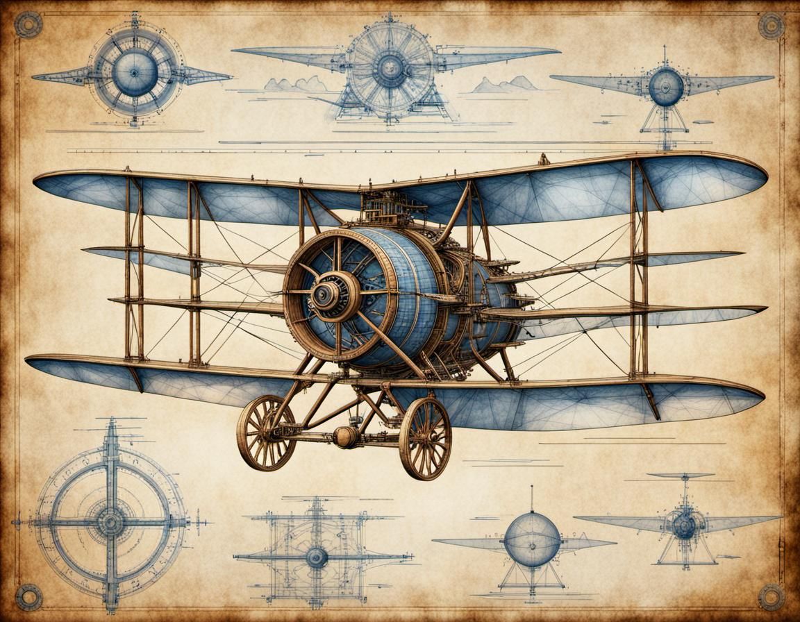 Da Vinci Style Blueprint of Ancient Flying Machine