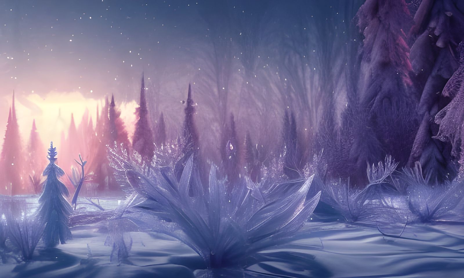 Magical Frozen Winter Landscape in Watercolor Style