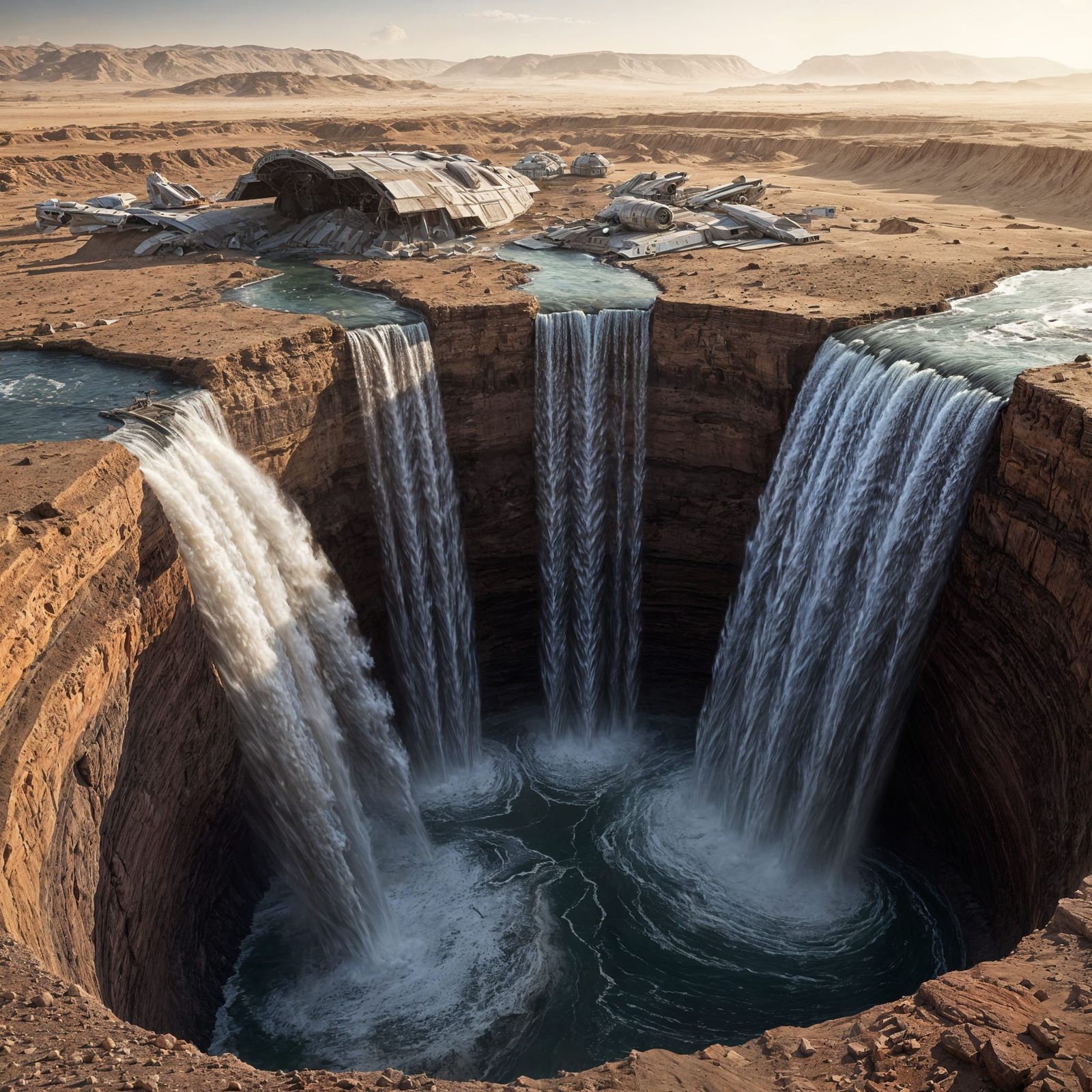 Surreal Desert Sandstorm with Crashed Spaceships