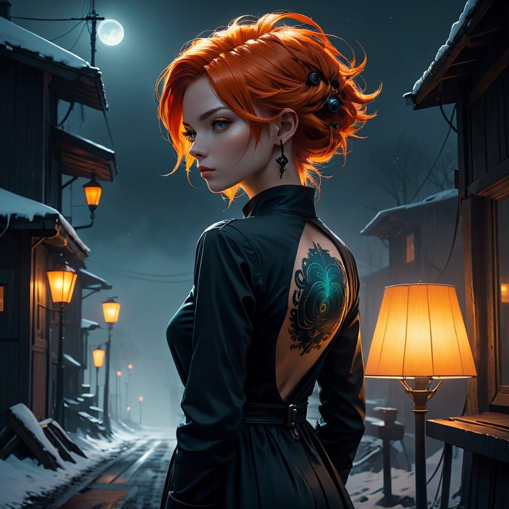 Mysterious Redhead in Tattered Black Gown