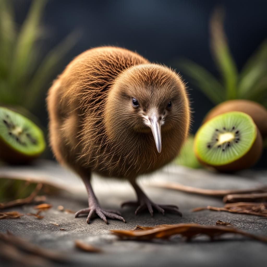 Realistic Cute Brown Kiwi Bird in HDR