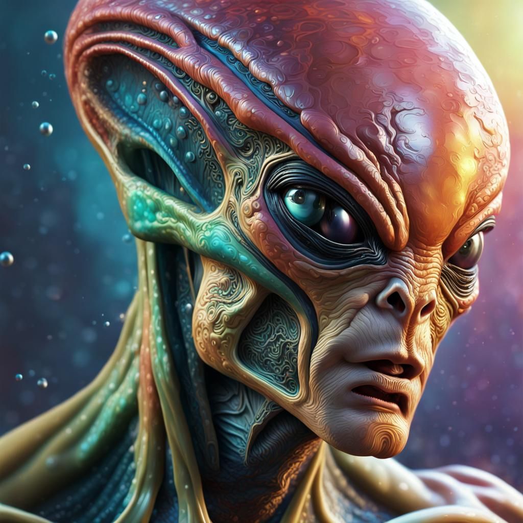 Hyperrealistic Alien Man Portrait in Splash Art Style