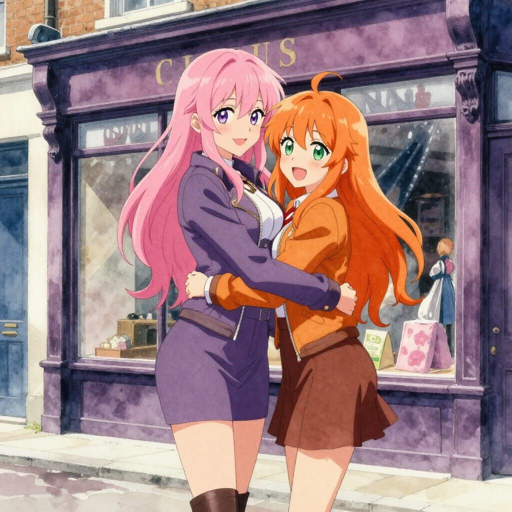 Anime Style Women Hugging in London