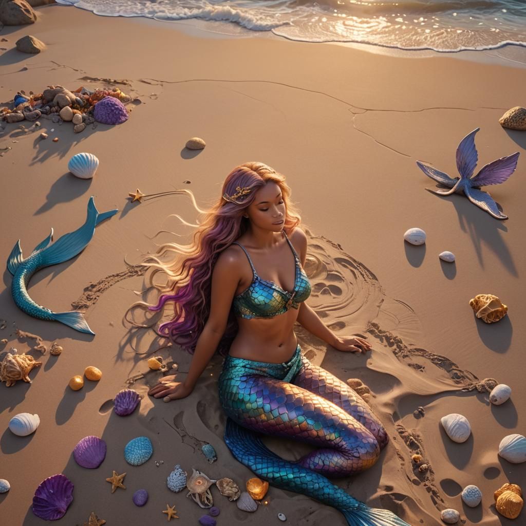 Mermaid Meditation at Sunset: Fantasy Concept Art