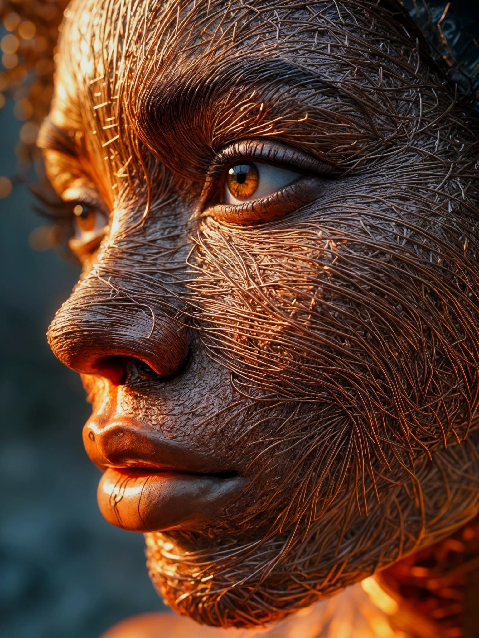 Detailed Wire Sculpture of a Robot Face