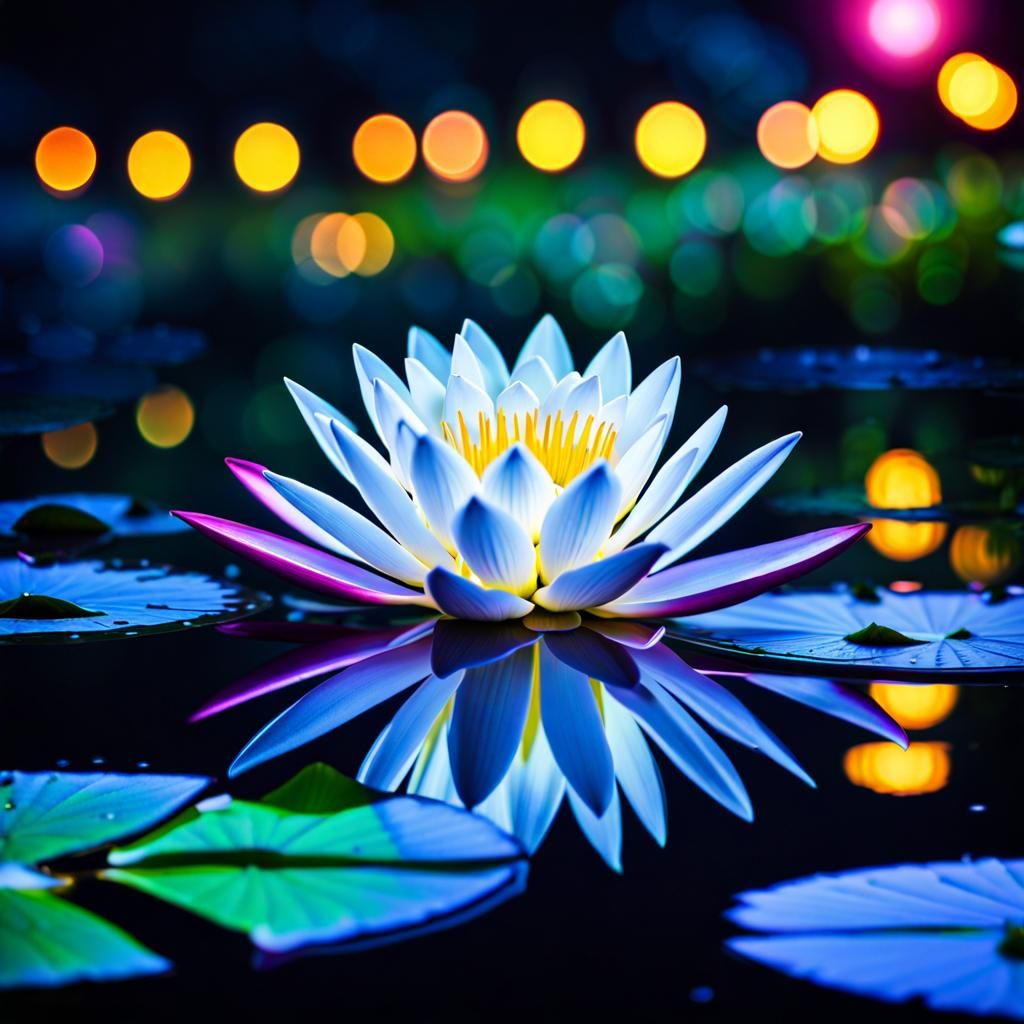 Fluorescent Water Lily in Polychromatic Astral Style