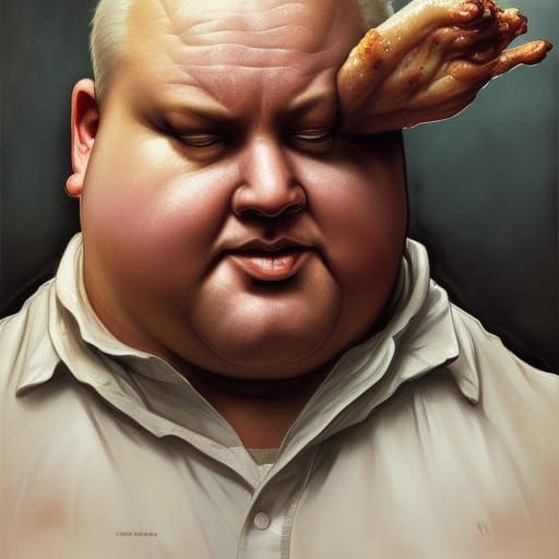 Obese Man Transforming into Chicken Wing, Digital Art