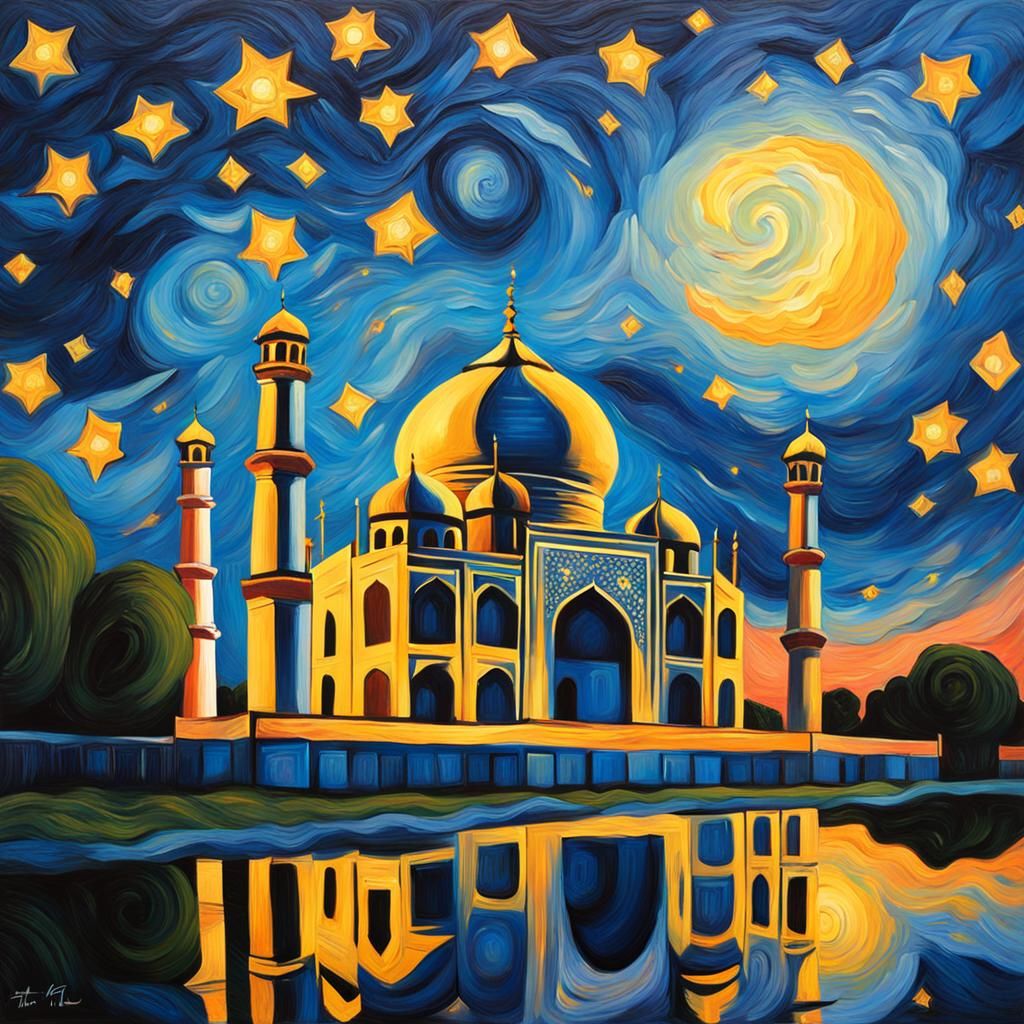 Taj Mahal Starry Night Oil Painting