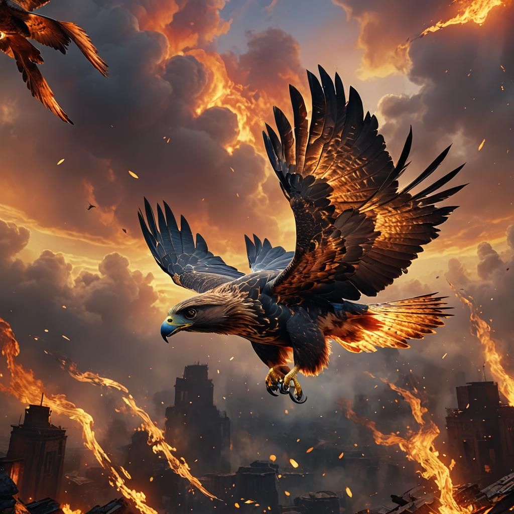 Fiery Hawk in Flight: Fantasy Concept Art