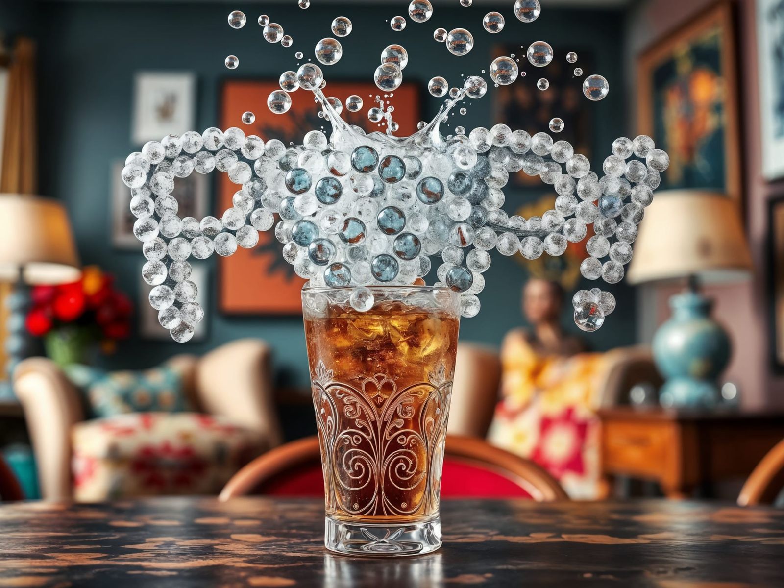 Beaded Marbles and Bubbles Spell "POP" in Soda