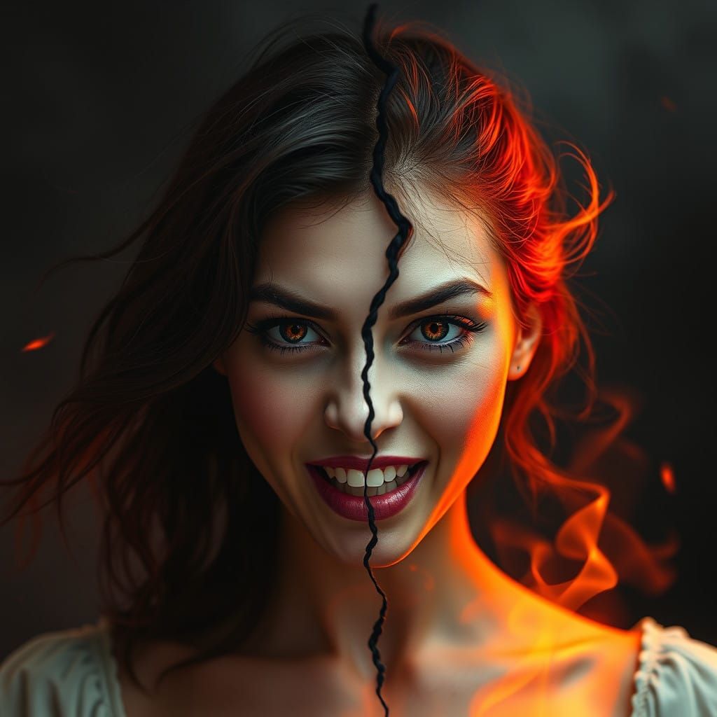 Hyperrealistic Dystopian Woman in Conflict